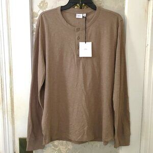 Onia Men's Cotton Slub Scallop Long Sleeve Henley Almond Brown Size Small-NWT